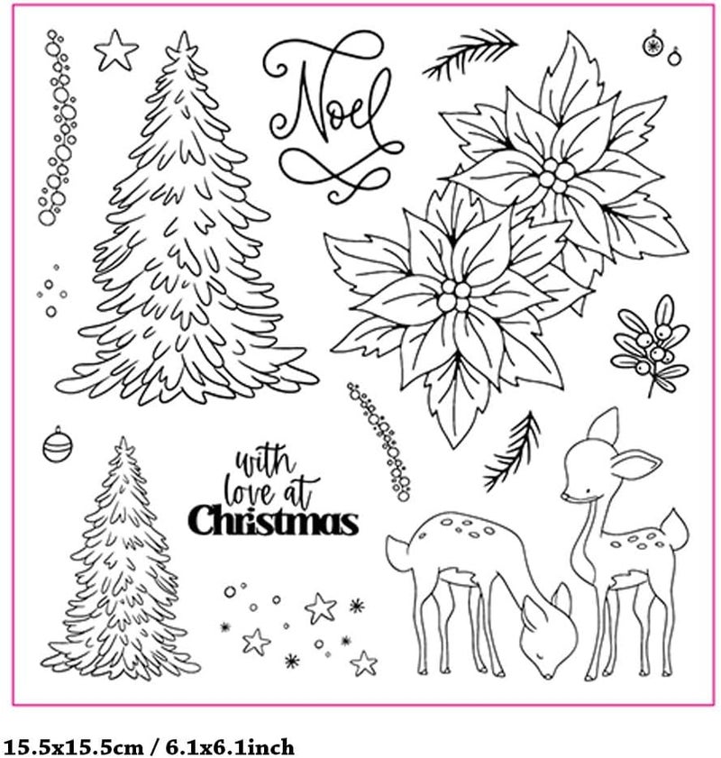 Arbuya Christmas Tree Clear Stamps for Christmas Card Making or Journals Deer Christmas Leaves Silicone Stamps for Scrapbooking Journaling Paper Crafting Decoration - Image 2